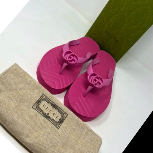 Gucci Marmont Pink Chevron Flip Flops SZ 38 - Picture 3 of 6